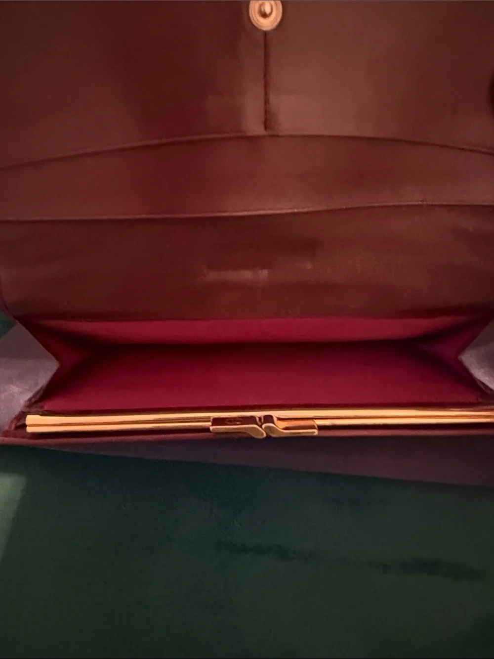 Dior Vintage Trotter Burgundy Continental Kisslock Wallet with Navy Dust Bag